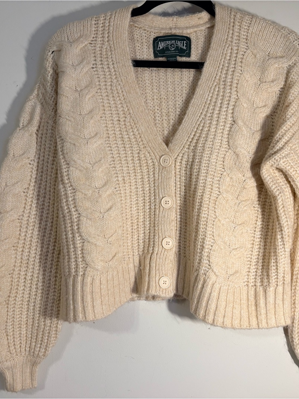American Eagle Outfitters Cream Cable-Knit Button Cardigan